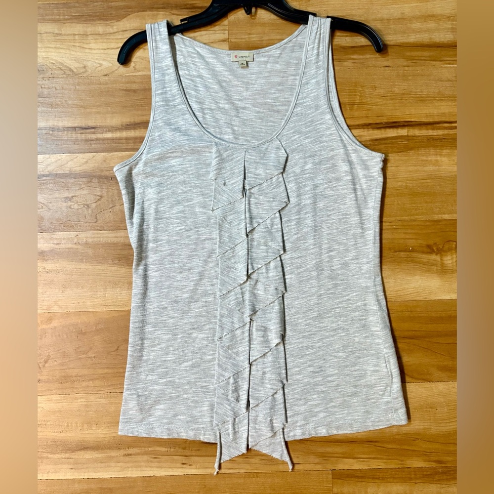 Cremieux, Folded Ruffle Tank Top, Heather Gray, Size M